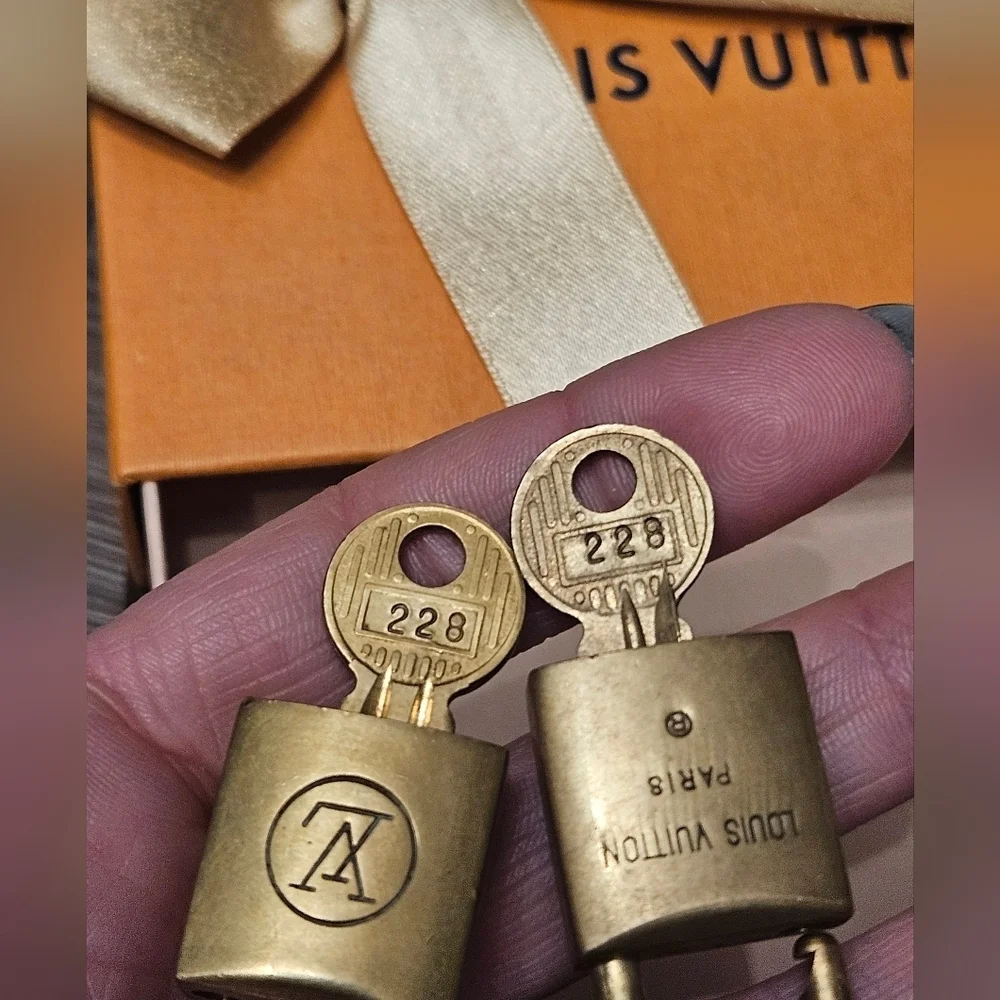 Louis Vuitton Vintage Brass Padlock Pair #228 w/ 2 Keys & Box